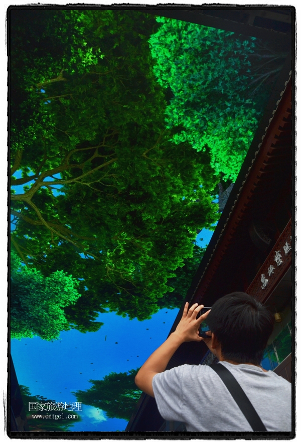 9月8日，在西安市大雁塔景區(qū)，“天幕”景觀吸引游客駐足觀看，并拿出手機拍攝。